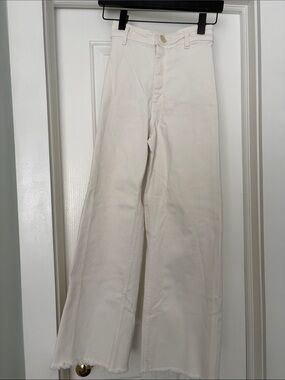 Zara High-Waist Wide Leg Cream Jeans